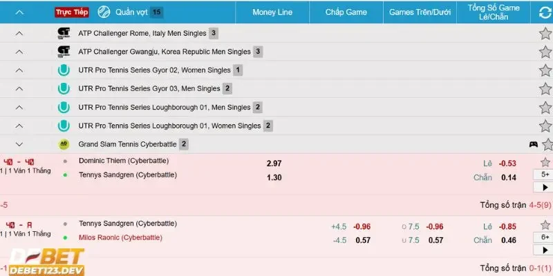 cá cược tennis Debet Các loại kèo cá cược tennis Debet phổ biến và thú vị