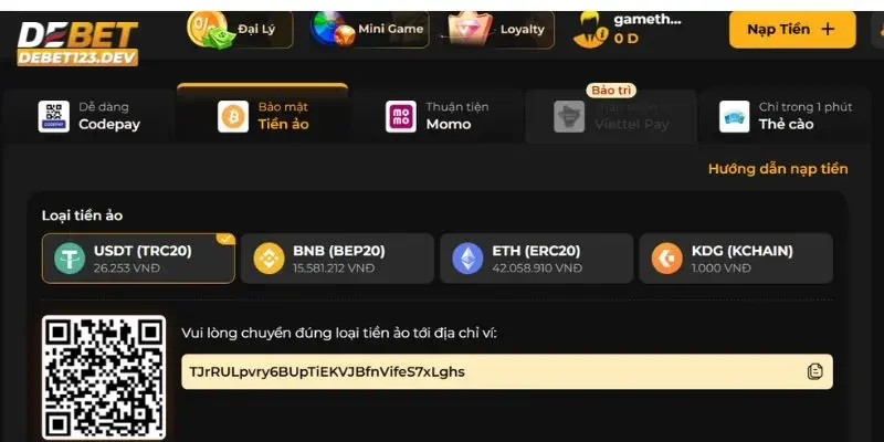 nạp tiền Debet Hướng dẫn thực hiện đa dạng phương thức nạp tiền Debet